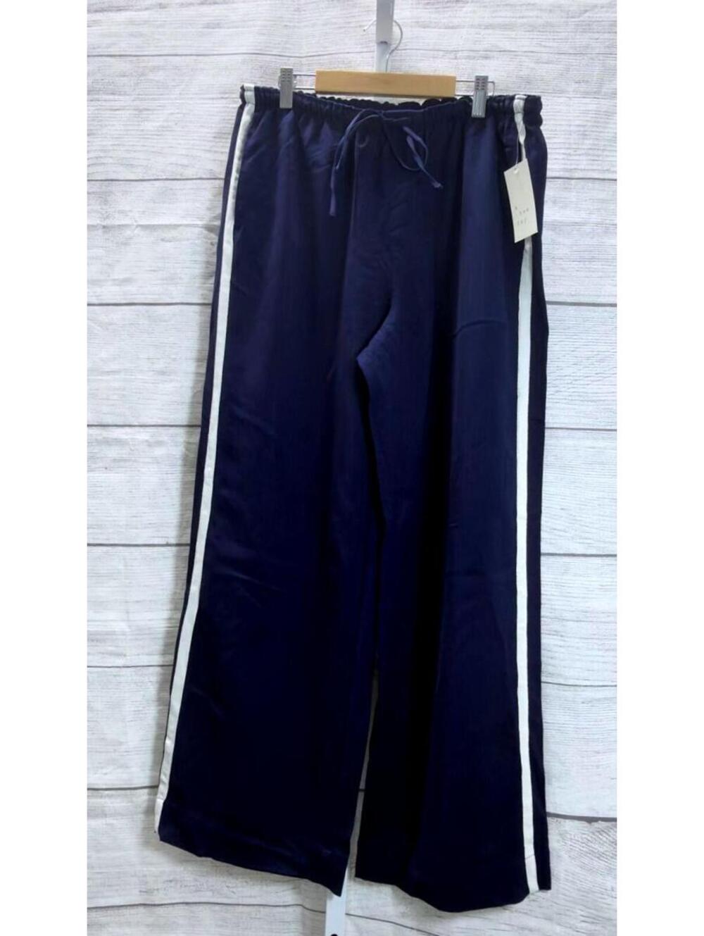 A New Day Navy White Stripe Drawstring Wide Leg Pant Women Size Medium